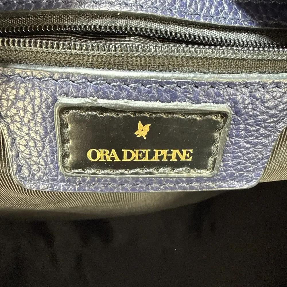 Ora Delphine Adele Satchel Bag Crossbody‎ Purse Royal Blue Pebbled Leather